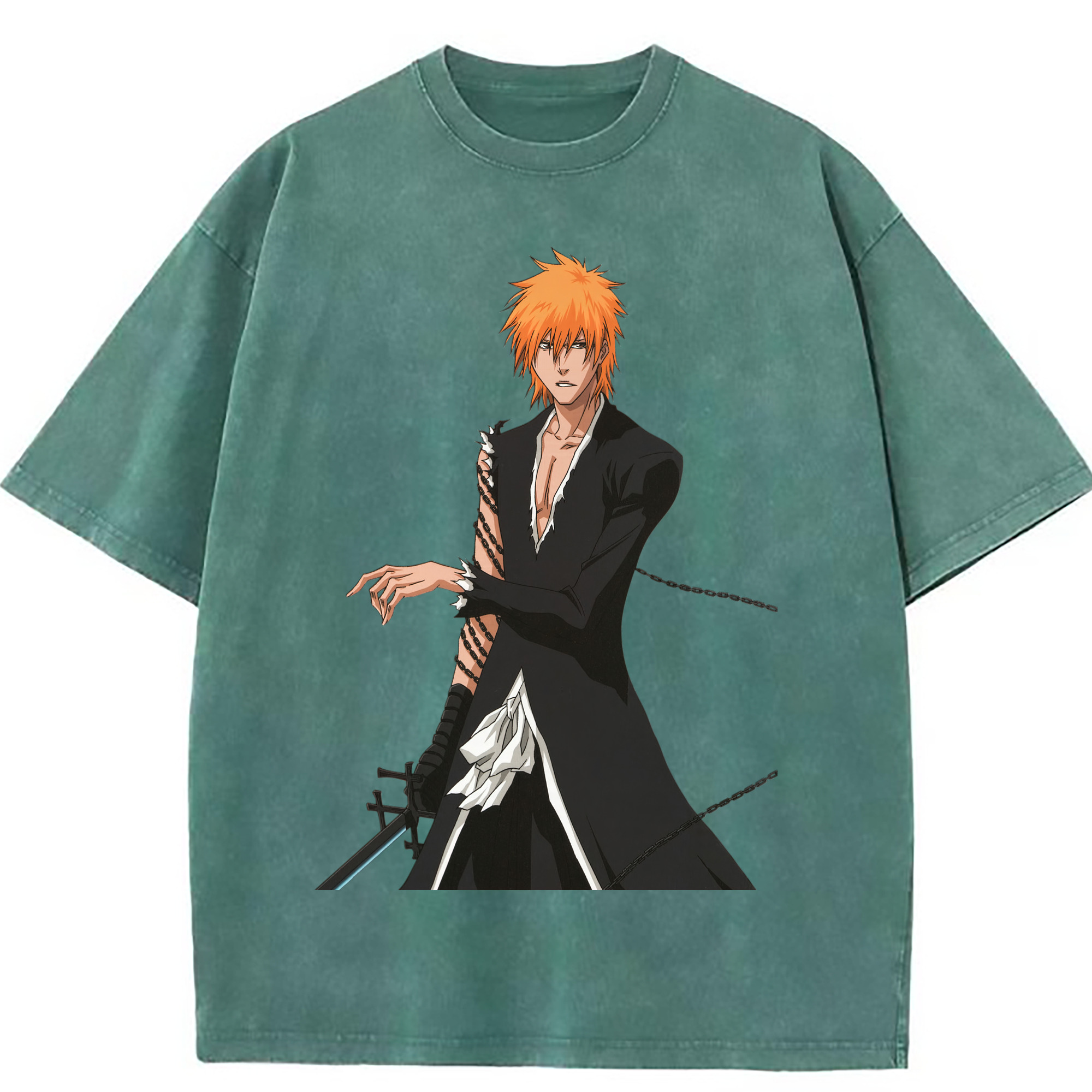 （画像用） ブリーチ 黒崎一護（くろさき いちご）BLEACH Kurosaki Ichigo 綿100% ヴィンテージ風 半袖Tシャツ（フロントプリント）